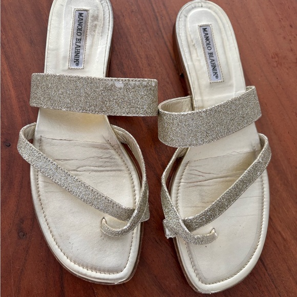 Manolo Blahnik Shoes - Manolo Blahnik Silver Glitter Sandals